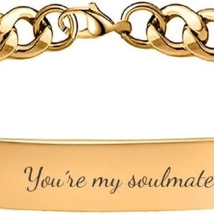 Gold tone engraved ID bracelet with a custom name plate