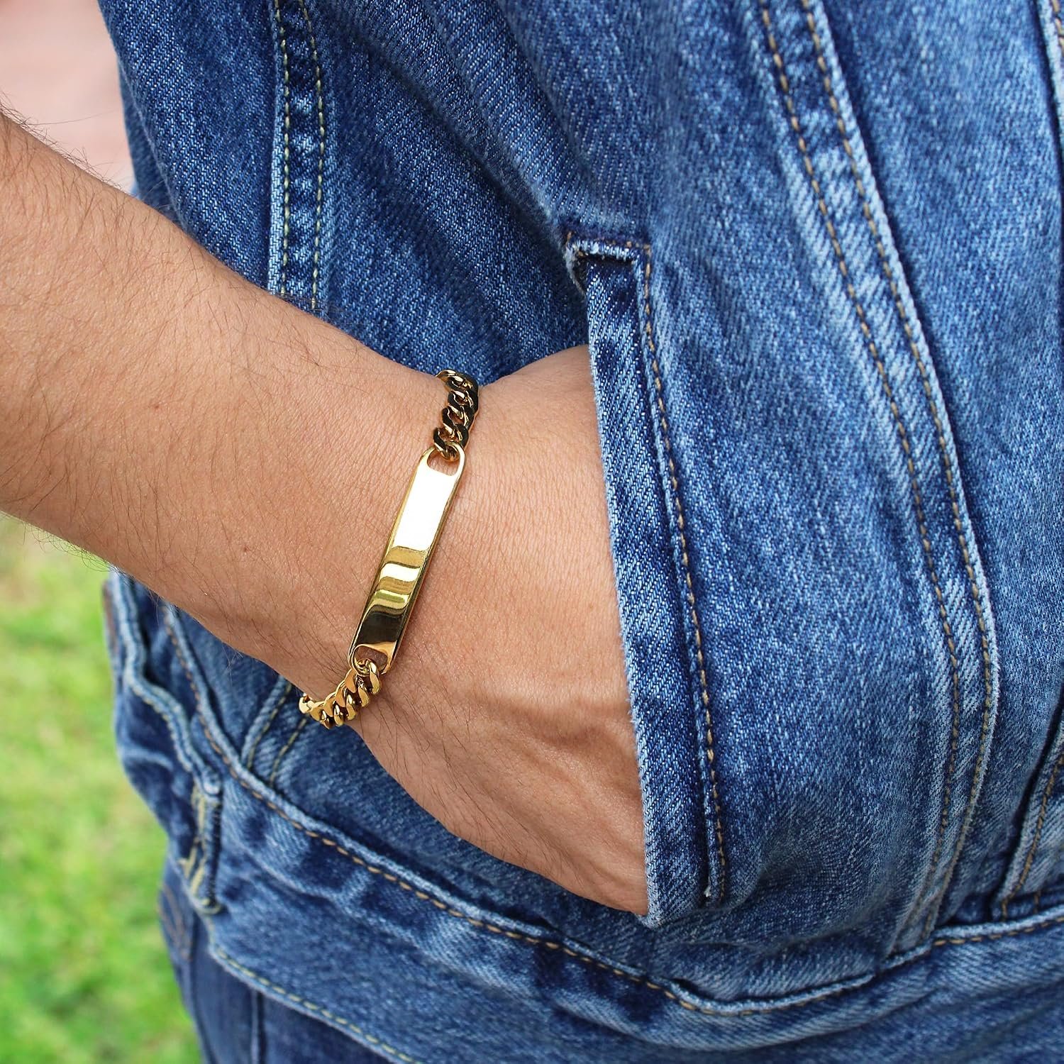 Bracelet worn on the wrist with denim