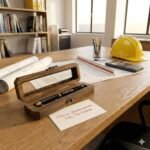 Engraved pen set on an executive desk