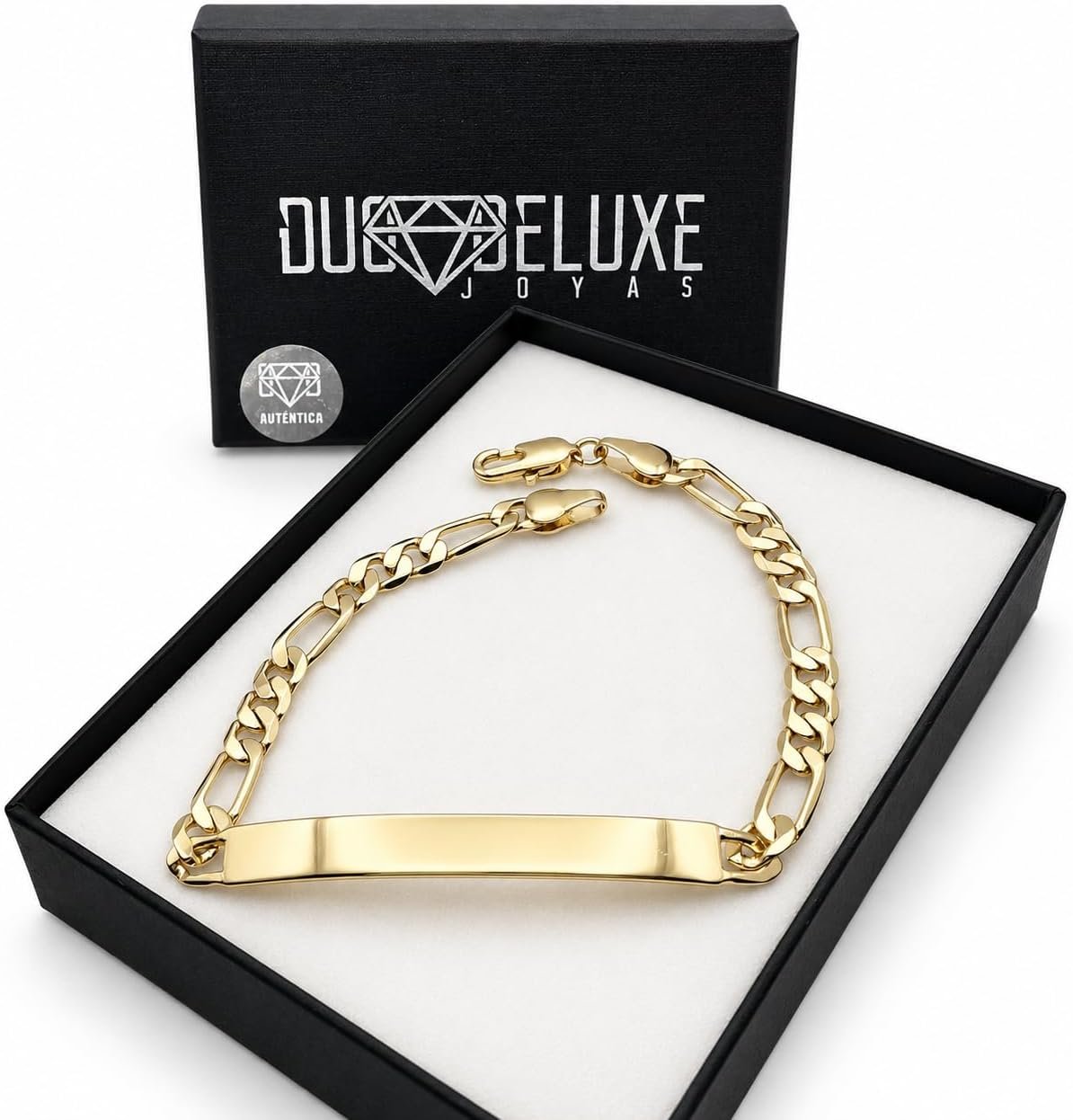 Gold plated Figaro bracelet presented in its gift box