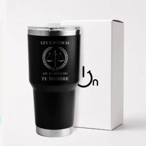 Matte black lawyer tumbler engraved with the scales of justice