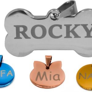 Engraved Pet ID Tag – Stainless Steel, Double-Sided, 6 Shapes & 4 Finishes