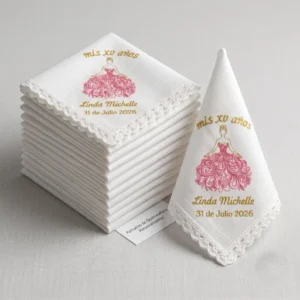 Servilletas bordadas para XV años personalizadas — paquete de 12